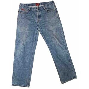 Chaps Denim Jeans Men 38x32L Blue Distress Denim Cotton Straight Classic Fit EUC